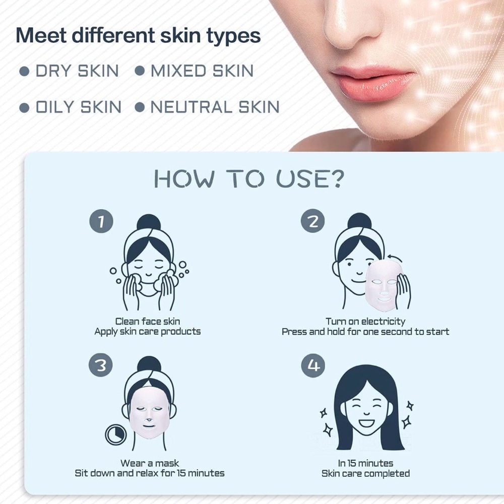 Red Light Therapy Mask, LED, 7 Colors - Picture 5 of 7